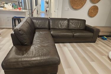 Brown leather sectional
