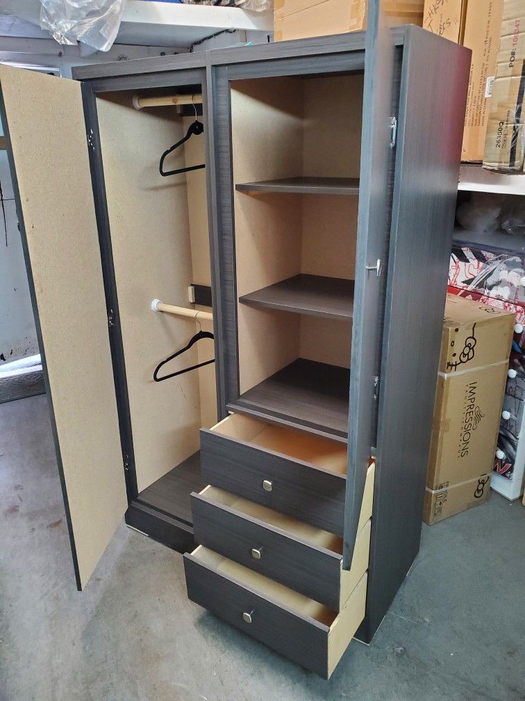New Large Gray Wardrobe Closet Cabinet With Shelving Storage With 3 Drawers Available In Other Colors
