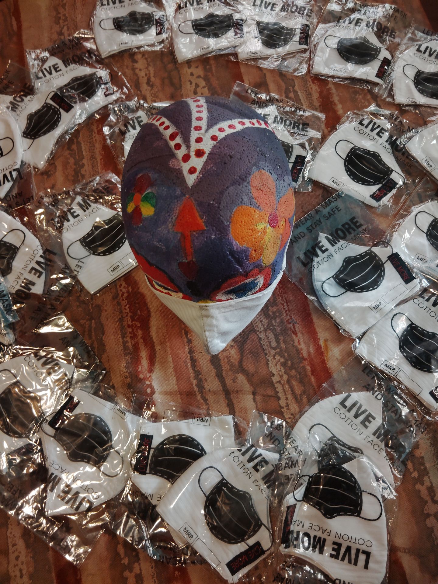 Cotton fabric stylish face mask adjustable straps washable reusable 25 count