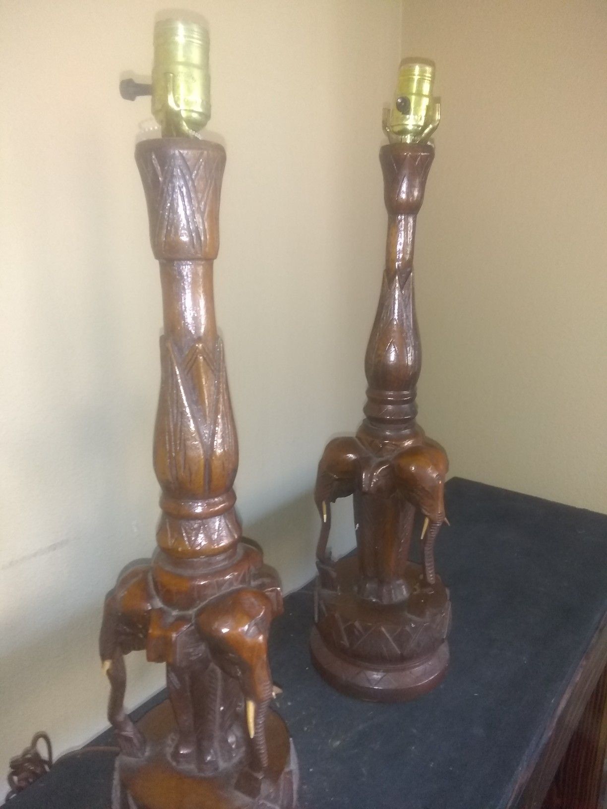 Two antique elephant lamps