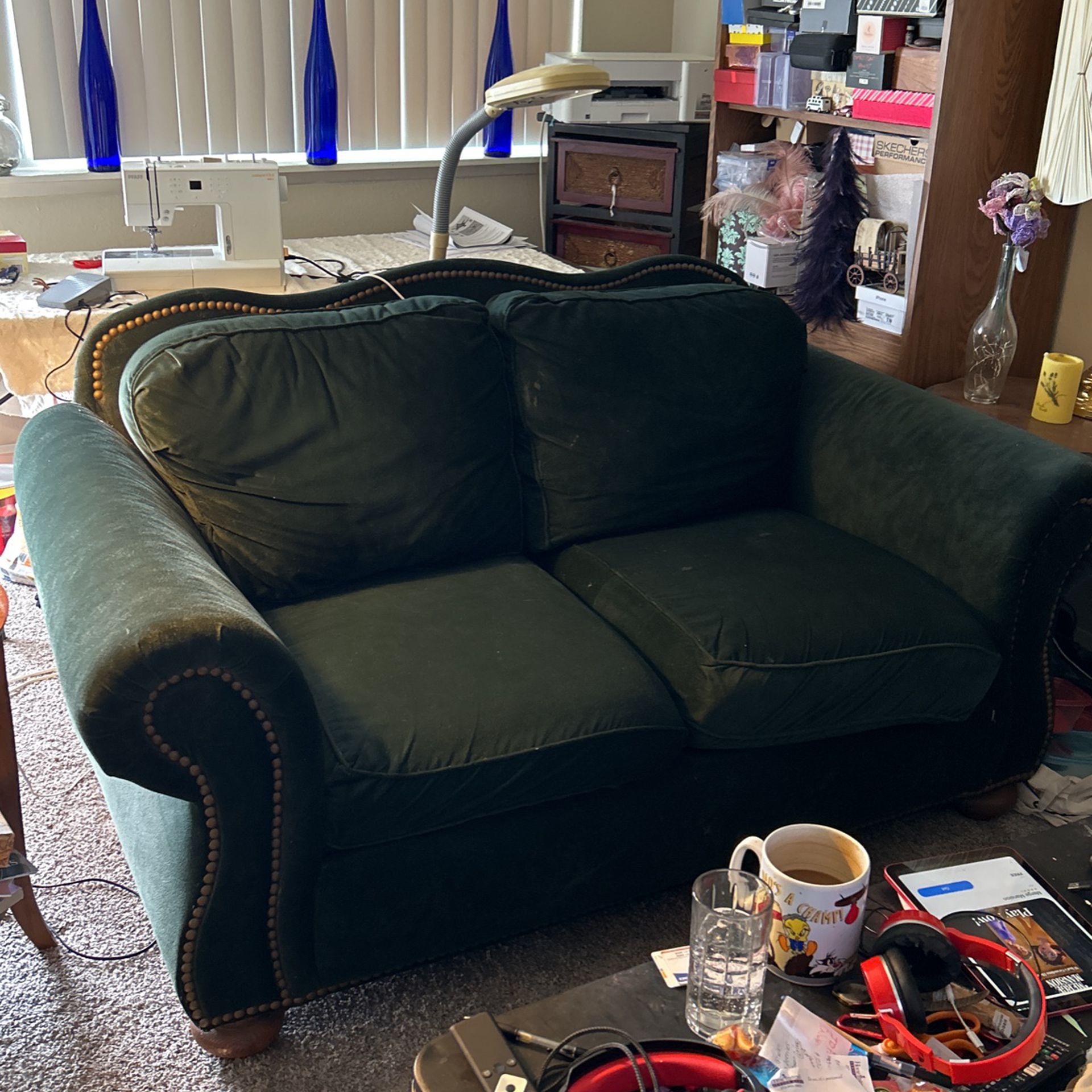 Dark Blue Velvet Type Couch