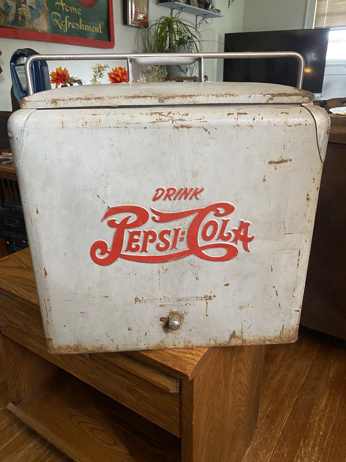 Rare Vintage Original (Military Gray) Metal Pepsi Cola Cooler w/Lid