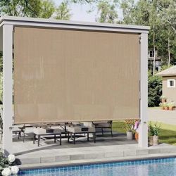 VICLLAX Outdoor Roller Shade  Patio Cordless Roller Blinds, Exterior Roll Up Shade with Spliced Design for Patio Porch Gazebo, Wheat