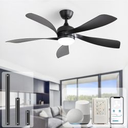 52 Inch Ceiling Fans with Lights, Outdoor Ceiling Fan with Light, Black Low Profile Ceiling Fan
