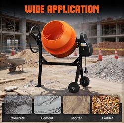LDHTHOPI 4.3 Cu.Ft Portable Concrete Mixer, 450W (3/5HP) Heavy Duty Cement Mixing Machine with Wheels