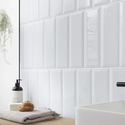 4x12 White Beveled Glossy Ceramic Subway Tile — Designer Look — Wall Tile — From $19/Box