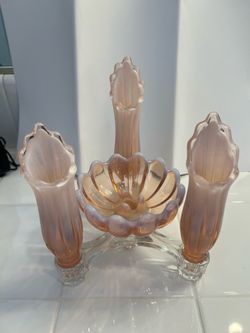 Vintage Fostoria Pink heirloom Epergne vase/candle set