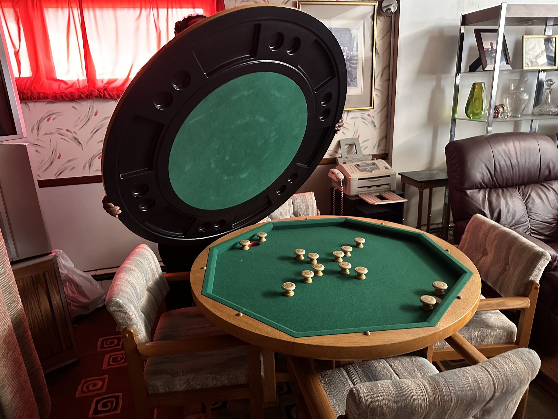 Oak 3-in-1 Poker/Bumper Table and 4 Chairs