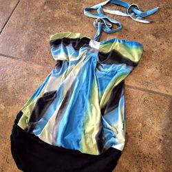 Large Vintage Y2k Trixxi Blue Green White & Black Halter Top