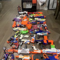 Nerf Gun Lot- 38 Guns, Target And Rack