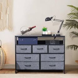 38.75 in. W x 31 in. H x 11.5 in. D Grey Fabric 7-Drawer Storage Dresser/ Open Shelf, Wide Organizer with Steel Frame