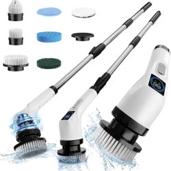 Electric Spin Scrubber Cleaning Brush, Coldless Power Shower Cleaning Brush with Long Handle for Bathroom Tub Tlie Floor, 7 Replacement Brush Heads