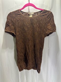 COCO & SHAY Women’s One Size Brown Floral Lace Textured Short Sleeve Top