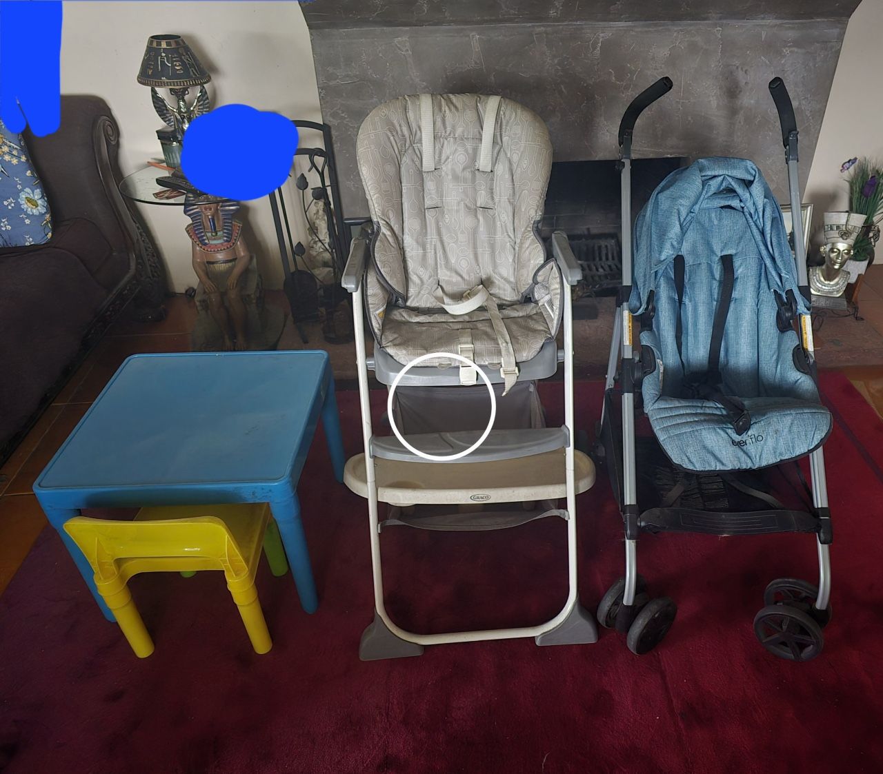 Kids Table, High chair, And Stroller 