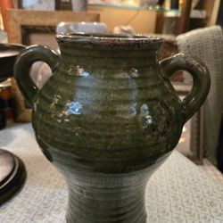 Chunky Distressed Green Expressions Vase With Handles