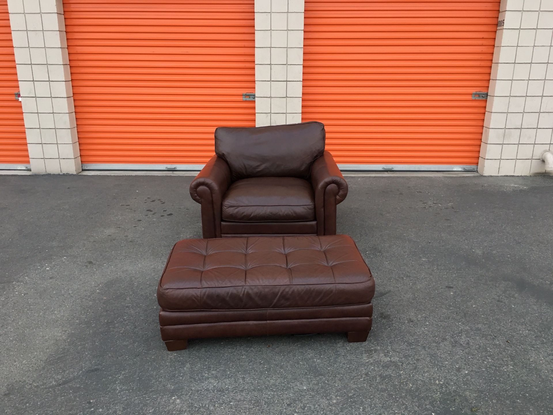 Macy’s, Leather Chair and a Half with Matching Ottoman