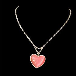 PINK CAT'S EYE PENDANT double hearted necklace, silver chain