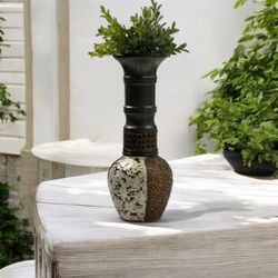 Ceramic Mixed Patterns, Textures & Colors Vaselike 12.5” Tall Candle Holder