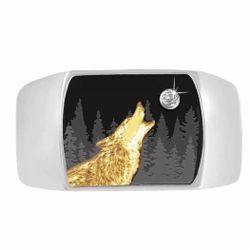 Mens Silver Ring Adorned With 10k Gold Plated Wolf Size 9