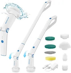Berscob Cordless Electric Spin Scrubber with 5 Heads & Extension Pole