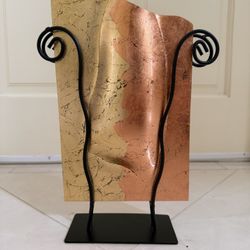Modern Gold & Copper Metal Abstract Décor Sculpture on Stand