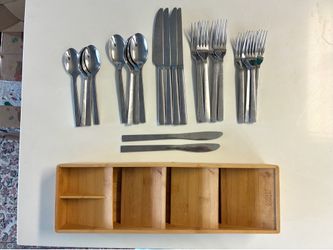 ONEIDA 20-piece silverware, flatware + bamboo organizer