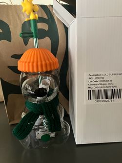 Starbucks snoopy barista glass cup