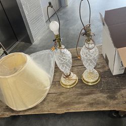 Vintage CRYstal AND BRASS TABLW LAMPS WITH SHDES