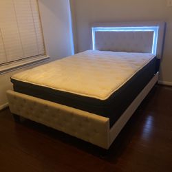 Queen Platform Bed W/LED Light on headboard 