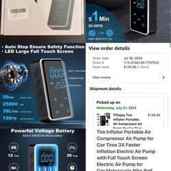 Tire Inflator Portable Air Compressor Air Pump for Car Tires 3X Faster 20000mAh Battery touch screen  🚗【3X Faster Tire Inflation】The upgrade tire inf