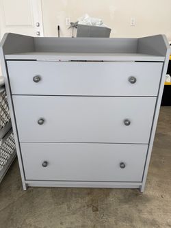 Gray 3-Drawer Dresser with Changing Topper
