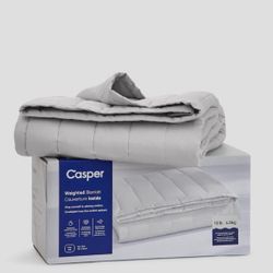 New in box Casper Weighted large Blanket, 20 lbs, Gray  50x70”  Outer Fabric: 100% Cotton; Inner Fabric: 100% Polyester; Fill Inside is Glass Pallets 