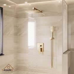 Rain Setting Shower Heads Set Wall Mounted 10" Luxury Shower Faucets Sets Complete with Anti-scald Valve (Brushed Gold)…