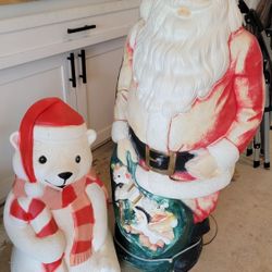 Vintage Christmas Light Up Polar Bear And Santa