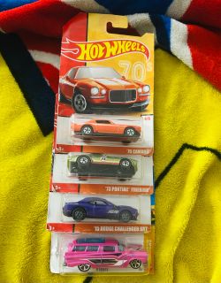 Hot Wheels Lot – 4 Cars – Camaro, Firebird, Challenger & 8 Crate
