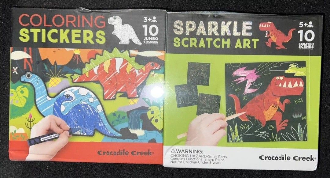 Crocodile Creek Dinosaur Stickers & Sparkle Scratch Art Pack- Craft for Kids