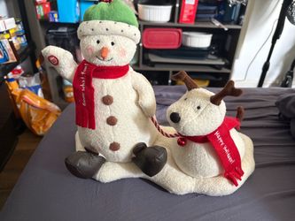 Christmas Snowman and Reindeer Plush Set