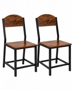 Dining Chairs Set of 2, Rustic Farmhouse High Back Kitchen & Dining Room Chairs with Wood Seat and Backrest, Heavy Duty Metal Frame Side Chairs, Rusti