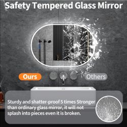 SMIROR Oval Backlit LED Bathroom Mirror, 40x30 Pill-Shaped Lighted Vanity Mirror with Lights for Wall, Dimmable, 3 Colors Lighting, Anti-Fog, Memory F