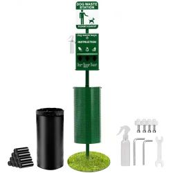 38#Dog Waste Station with Hand Wash Bottle, Commercial Dog Poop Station, 11.5 Gallons Pet Waste Bin with 50 Can Liners, Bag Dispenser & 600 Waste Bags