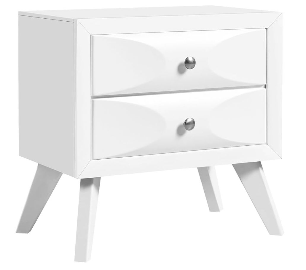 Nightstand with 2 Drawers, Almost Fully-Assembled Nightstand Large Bedside Table with Solid Wood Legs and Storage, Modern Side Table for Bedroom, 24.5