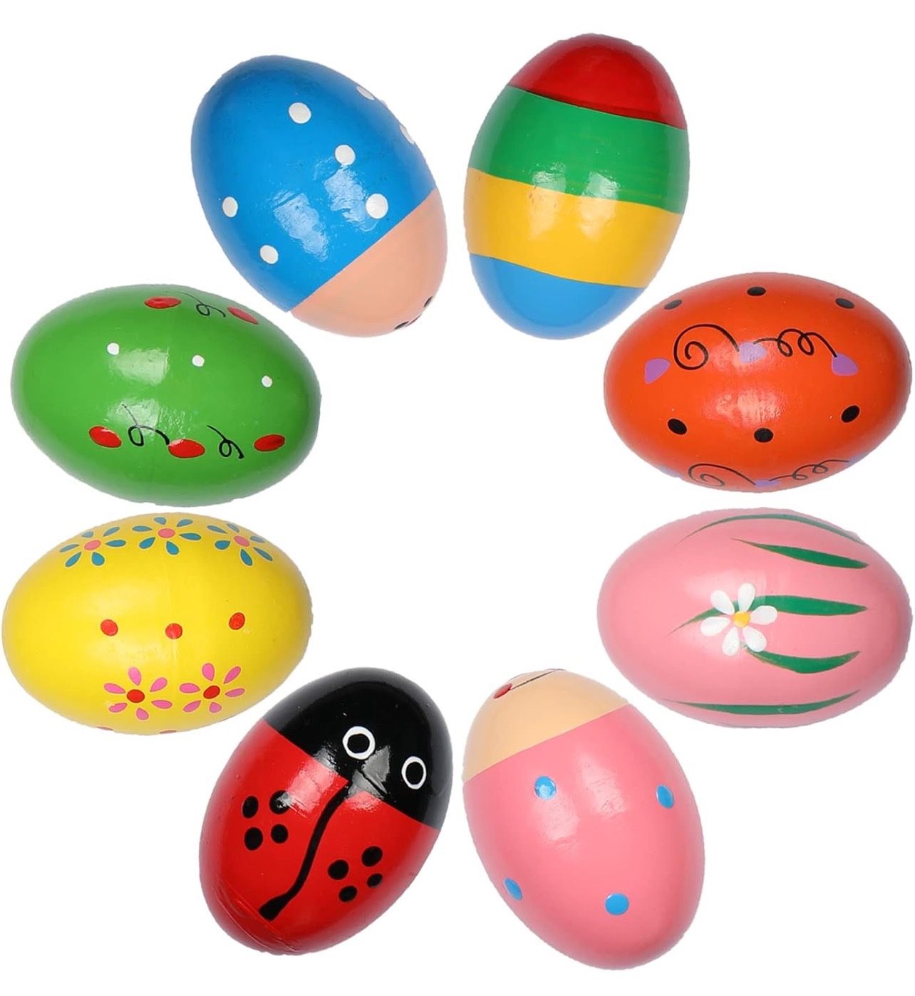 8PCS Wooden Percussion Eggs, Colorful Musical Easter Maracas Egg Shakers