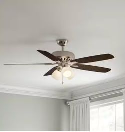 Hampton Bay Rockport 52 in. Indoor LED Brushed Nickel Ceiling Fan with Light Kit & Downrod