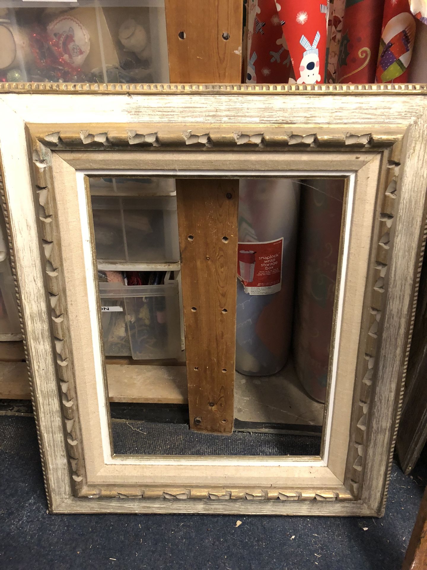 Vintage Wood Chunky Frame W Linen Mat