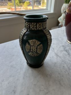 Moroccan Green Vase With Silver Metal Design