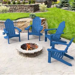 4X Navy Blue HDPS Adirondack chair with cup holder