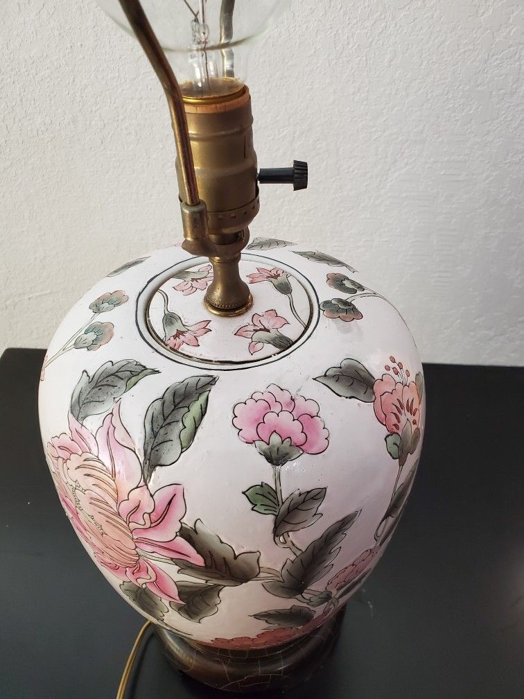 Asian Porcelain Ginger Jar Floral Lamp