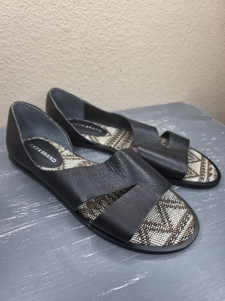 Lucky Brand Felicitas Sandal Womens US 9 EU 40 Black Leather Strappy Flat