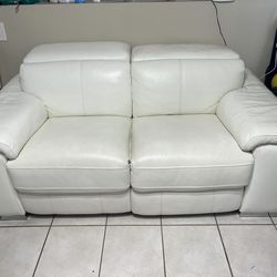 Modern White Leather Power Reclining Loveseat - USB Charging