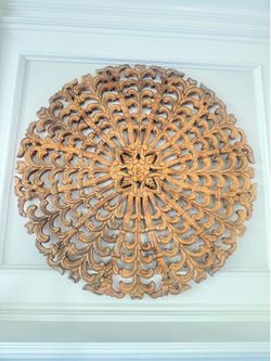 Large Hand-Carved Wood Wall Medallion – Boho / Indian / Mandala Décor